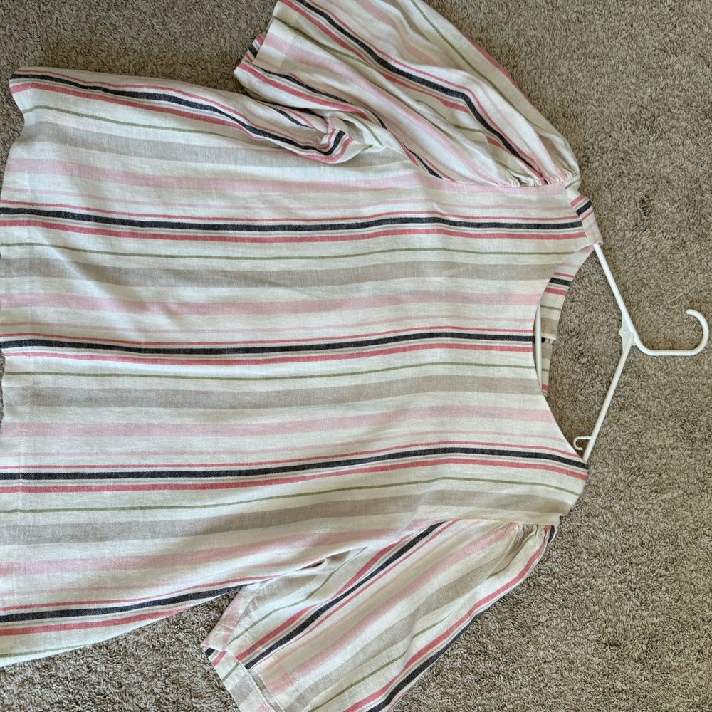 Striped Blouse with Pink and Black Accents